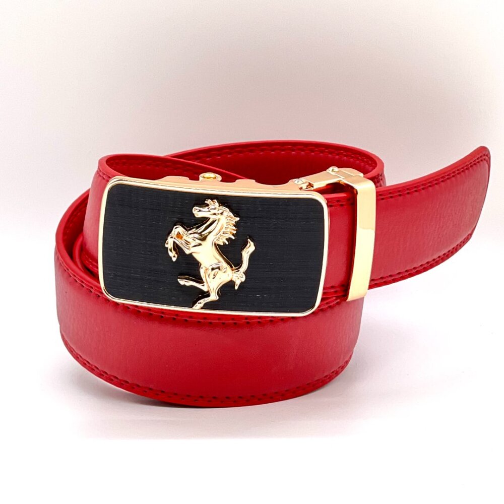 Red Belt Men’s Women's Genuine Leather Ratchet Dress Belt With‎ Automatic Buckle